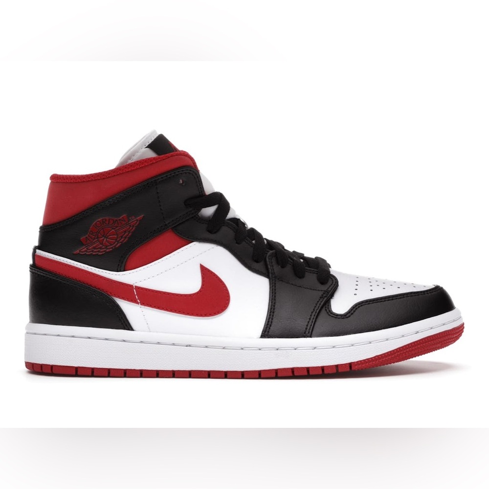 Nike Air Jordan 1 Mid Shoes Gym Red Black Toe White Men's Size 10.5